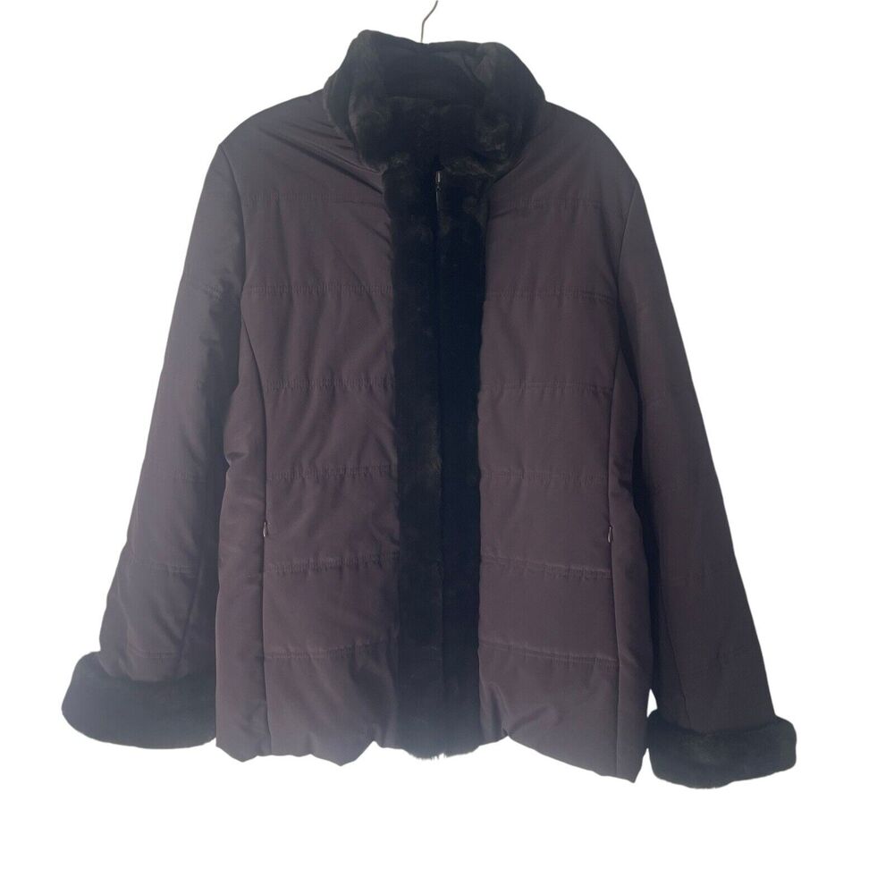 Jones New‎ York Size XL Chocolate Brown Faux Fur Lined Winter Coat